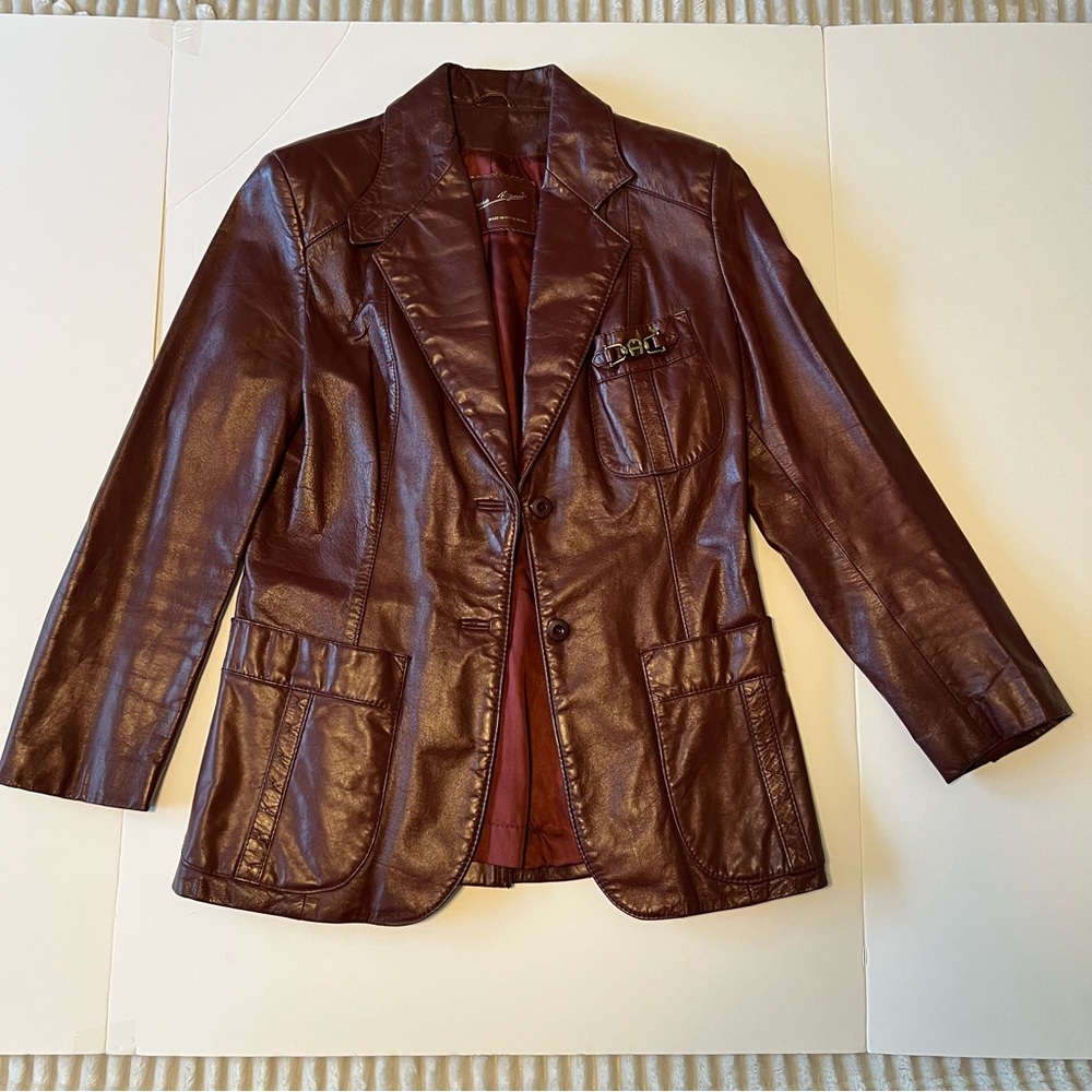 VINTAGE ETIENNE AIGNER BURGUNDY RED LEATHER BLAZER JACKET SIZE 12